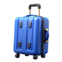 Blue rolling suitcase with a shiny finish and gold accents perfect for travel isolated on a transparent background png
