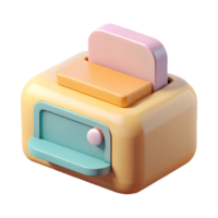 Colorful 3D toaster with pastel pink and blue accents popping out two slices of bread on a transparent background png