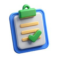 3D clipboard with a green checkmark and yellow lines on a transparent background png