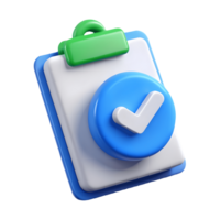 3D clipboard with a green clip and blue checkmark symbolizing completion or approval on a transparent background png