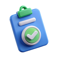 3D Blue Clipboard with Green Checkmark Icon on a transparent background png