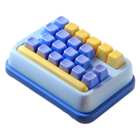Colorful 3D rendered calculator with blue and yellow keys on a transparent background png