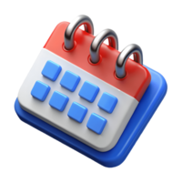 3D Rendered Modern Calendar Icon with Blue and Red Design on a transparent background png
