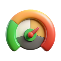Colorful 3D gauge with green yellow and red sections indicating performance levels on a transparent background png