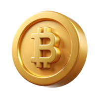 Golden Bitcoin symbol on a shiny reflective coin isolated on a transparent background png