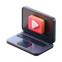3D Rendered Laptop with Play Button Icon on Screen Isolated on transparent background png