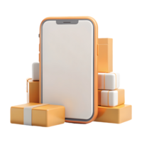 Modern smartphone surrounded by stacked gift boxes on a transparent background png