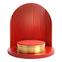 Red and gold podium with a sleek modern design featuring vertical lines on a transparent background png