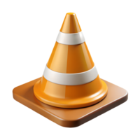 3D rendered orange traffic cone with white reflective stripes isolated on a transparent background png