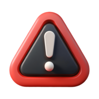 3D Rendered Red and Black Triangle Warning Sign with White Exclamation Mark on a Transparent Background png