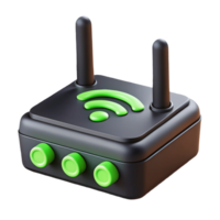 3D Black and Green Wi Fi Router with Antennas and Buttons on a transparent background png