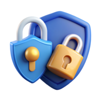 3D Render of a Blue Shield with a Golden Lock Symbolizing Security and Protection on a transparent background png