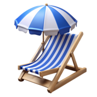 Blue and white striped beach chair with matching umbrella perfect for summer relaxation holiday on a transparent background png