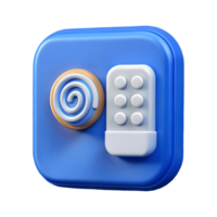 3D illustrated blue app icon with a swirl and button design perfect for tech and software visuals on a transparent background png