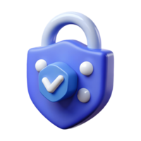 3D Blue Lock Icon with Check Mark Symbolizing Security and Approval on a transparent background png
