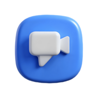 3D chat icon with a white camera symbol on a blue rounded square button perfect for app interfaces and digital communication designs on a transparent background png