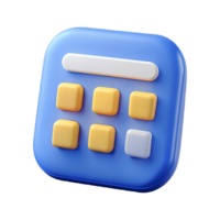 3D Calculator Icon with Blue Body and Yellow Buttons on a transparent background png