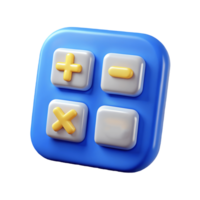 3D Blue Calculator Icon with Basic Math Symbols on a transparent background png