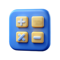 3D Calculator Icon with Addition Subtraction Multiplication and Division Symbols on a Blue Background on a transparent background png
