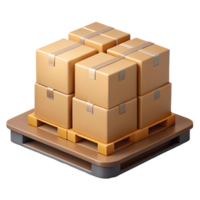 Stacked cardboard boxes on a wooden pallet perfect for logistics and shipping concepts isolated on a transparent background png