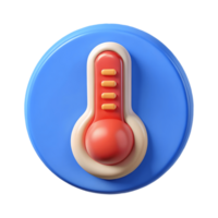 3D thermometer icon with a red and orange scale on a blue circular background indicating temperature levels on a transparent background png