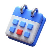 3D Blue Calendar Icon with Red Highlighted Date on a transparent background png