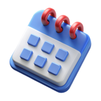 3D Blue Calendar Icon with Red Spirals on a transparent background png