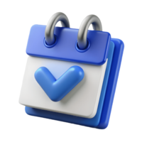 3D Blue Calendar Icon with Check Mark tick on a transparent background png