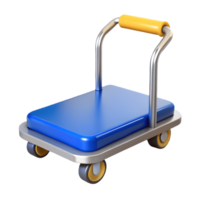 Blue and silver hand truck with yellow wheels and handle ideal for logistics and moving tasks on a transparent background png
