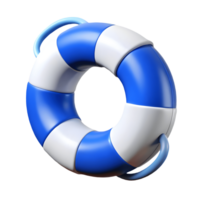 Blue and white lifebuoy ring with handles 3D render on a transparent background png
