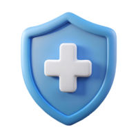 3D Blue Shield with White Cross Symbol on a transparent background png