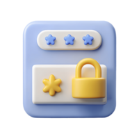 3D security padlock and password interface symbolizing data protection and privacy in digital systems on a transparent background png