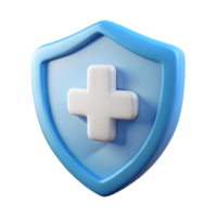 Blue shield with a white medical cross symbol 3D rendering ideal for health and security concepts on a transparent background png