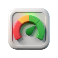 3D Rendered Performance Meter Icon with Red Yellow and Green Indicators on a transparent background png