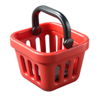 Red shopping basket with a black handle perfect for retail and e-commerce designs on a transparent background png