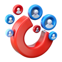 3D Red Magnet Attracting Blue and Red User Icons on a transparent background png