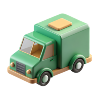 Cute 3D Rendered Green Delivery Truck Toy with Yellow Accents on a transparent background png