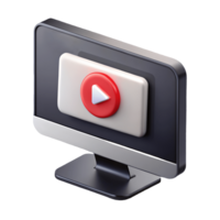 3D computer monitor with a red play button symbolizing playback or streaming services on a transparent background png
