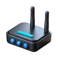 Modern black router with blue buttons and antennas on a transparent background png