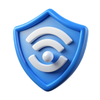 3D Blue Shield with White WiFi Symbol on a transparent background png