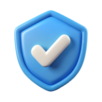 3D Blue Shield with White Check Mark Icon secure on a transparent background png