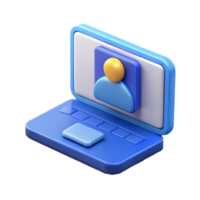 3D blue laptop with a user profile icon on screen perfect for digital communication concepts on a transparent background png