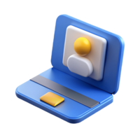 3D Rendered Blue Laptop with User Profile Icon on Screen Isolated on transparent background on a transparent background png