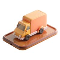 3D Delivery Truck on Smartphone Illustrating Online Shipping and Logistics Services on a transparent background png