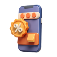 3D Illustrated Smartphone with Percentage Badge Symbolizing Discounts and Offers on a transparent background png