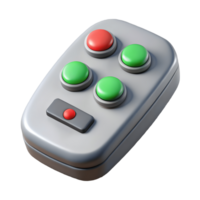 desenho animado controlo remoto ao controle com verde e vermelho botões, isolado em branco, isométrico visualizar, jogos dispositivo, brinquedo transparente fundo png