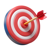3D Rendering of a Bullseye Target Hit by Arrow, Red, White, and Blue Colors, Success and Achievement Concept Transparent Background png