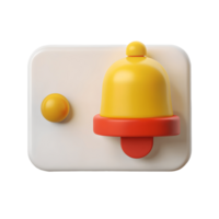3D Notification Bell Icon Alert, White Rounded Square Background, Shiny Yellow Bell with Red Accent, Modern Design Transparent Background png