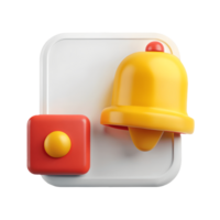 3D Notification Icon Bell and Button on, Alert Reminder Symbol, Modern Design Transparent Background png