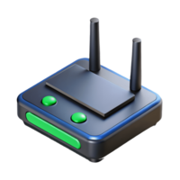 Glossy 3D Router Icon with Antennas and Green Buttons, Digital Technology, Networking Device Transparent Background png